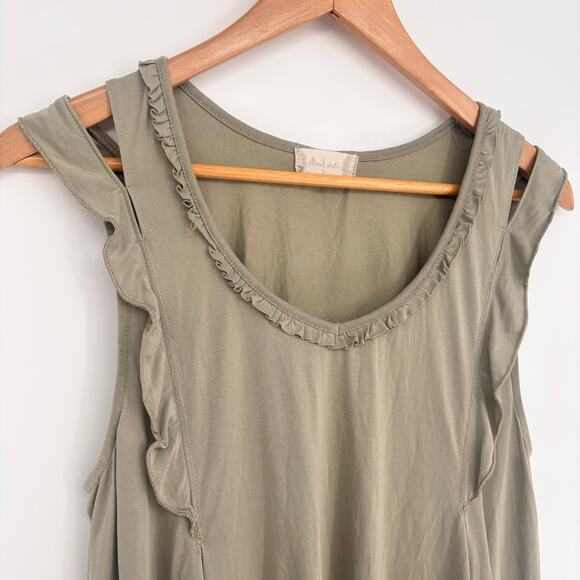 Altar'd State Olive Green Split Shoulder Ruffle V-Neck Tunic Top Size S - Picture 2 of 6